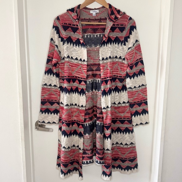 Great Northwest Clothing Company Sweaters - Great Northwest Indigo Women’s Southwestern Geometric Long Hooded Sweater Medium